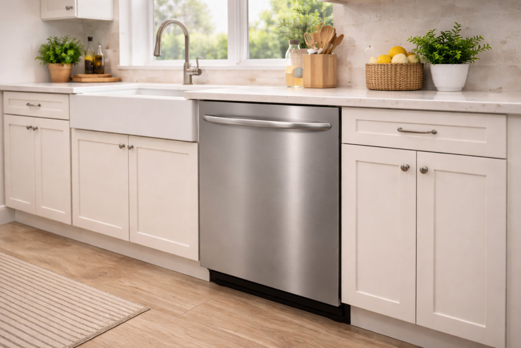 Dishwasher properly installed under a kitchen counter in a Sarasota Florida home