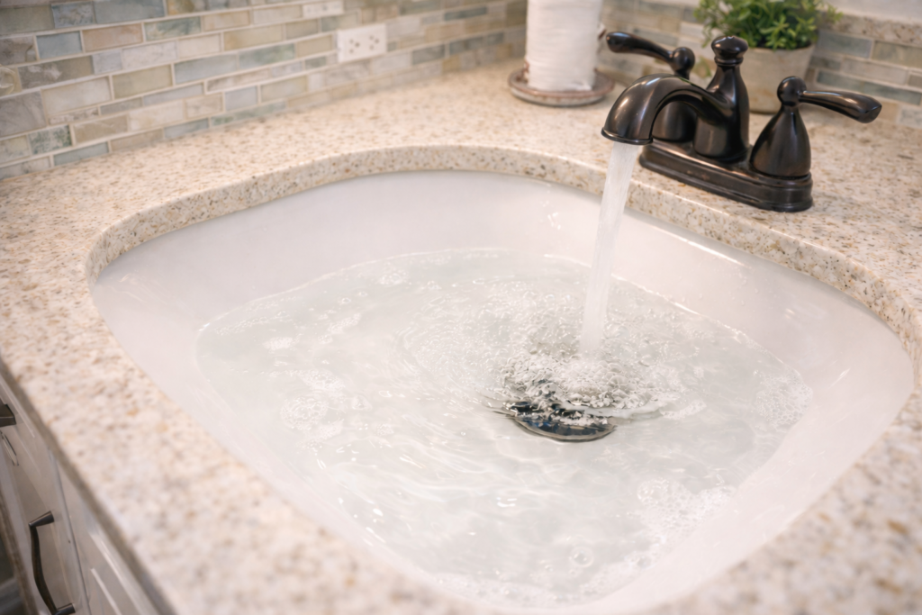 Slow draining sink caused by underlying plumbing issues in an Anna Maria Island Florida home