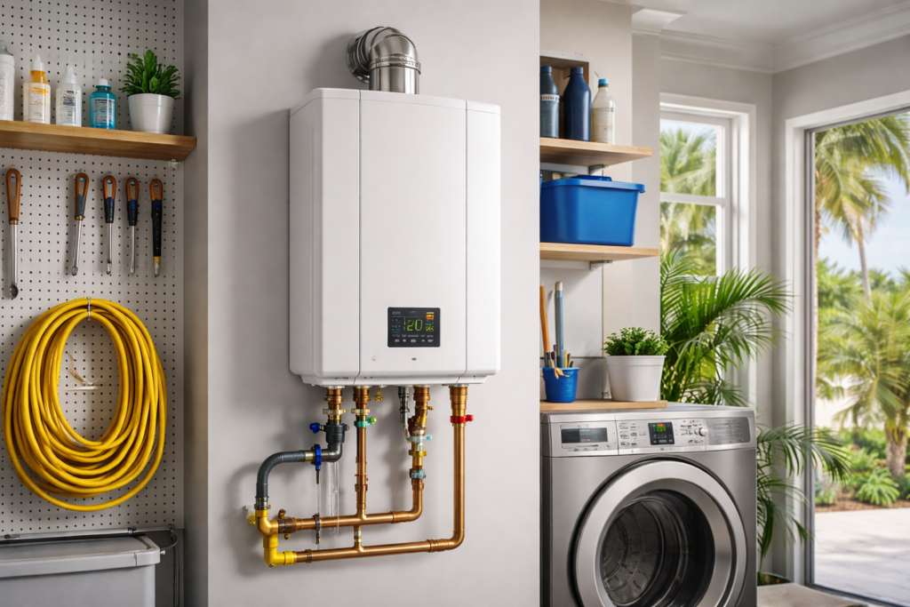 Tankless water heater installed in a Bradenton Florida home