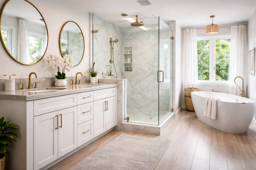 Modern bathroom plumbing remodel with upgraded fixtures in a Sarasota Florida home