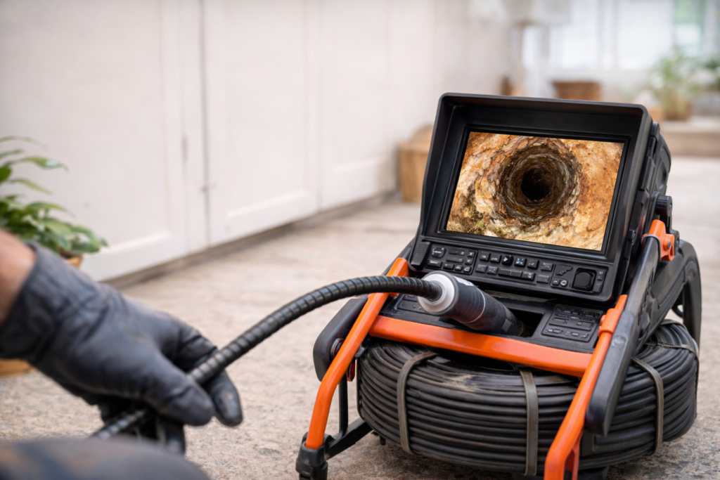 Sewer camera inspection revealing internal pipe condition beneath a Florida home