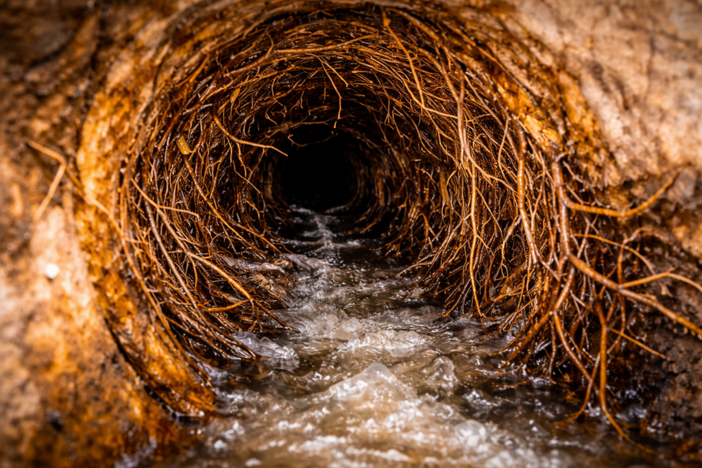 Sewer camera inspection revealing damaged sewer pipe beneath an older Sarasota Florida home