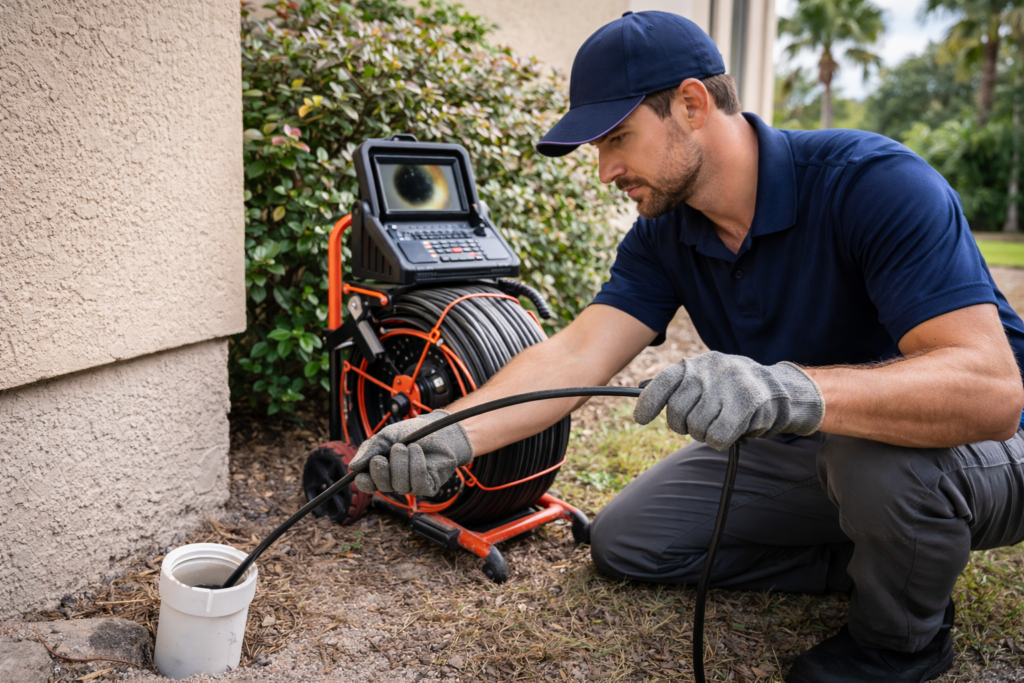 Camera sewer inspection being performed in Sarasota Florida