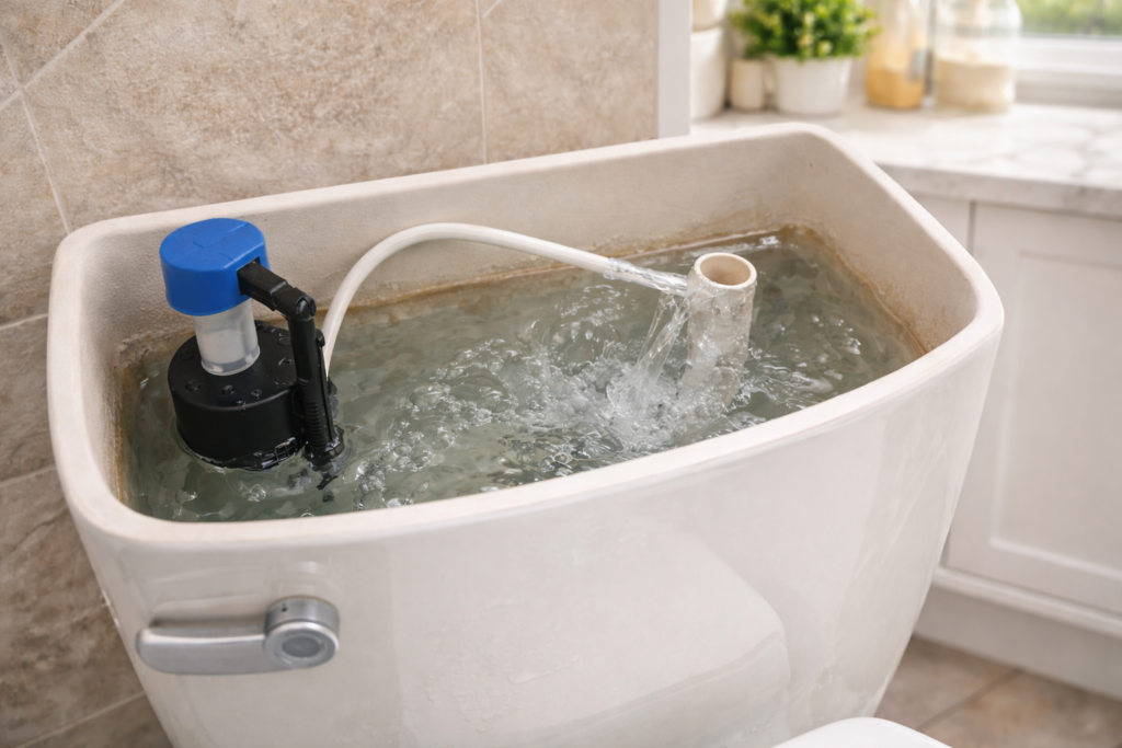 Toilet tank with water continuously running inside a Bradenton Florida home