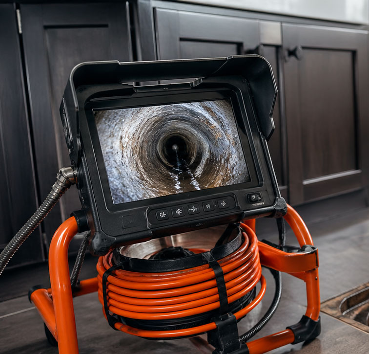 sewer camera inspection in a residential drain line
