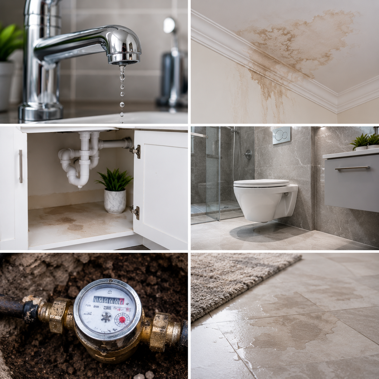 Luxury coastal home plumbing fixtures showing common warning signs of hidden water leaks and pipe damage