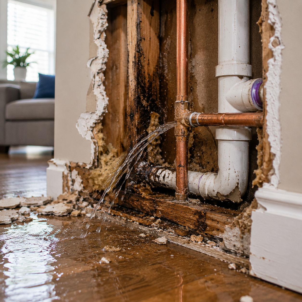 Burst pipe causing indoor water damage inside a Lakewood Ranch FL home
