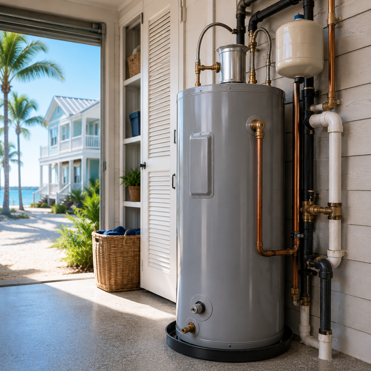 Modern water heater system installed inside a luxury coastal home in Englewood FL